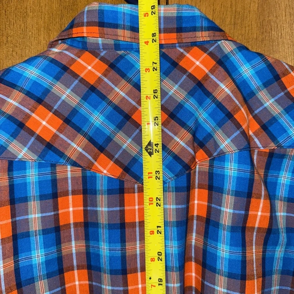 Wrangler Kids Youth Western Plaid Pearl Snap Shirt XL (14-16) Orange Blue - Picture 3 of 9